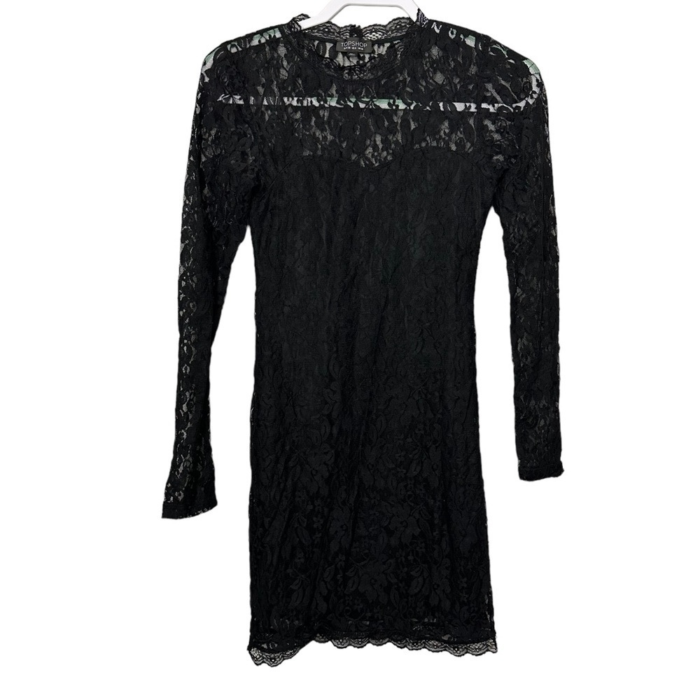 Topshop Black Lace Fitted Mini Dress